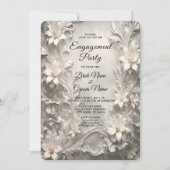 White Floral Verloving Invitation Kaart (Voorkant)