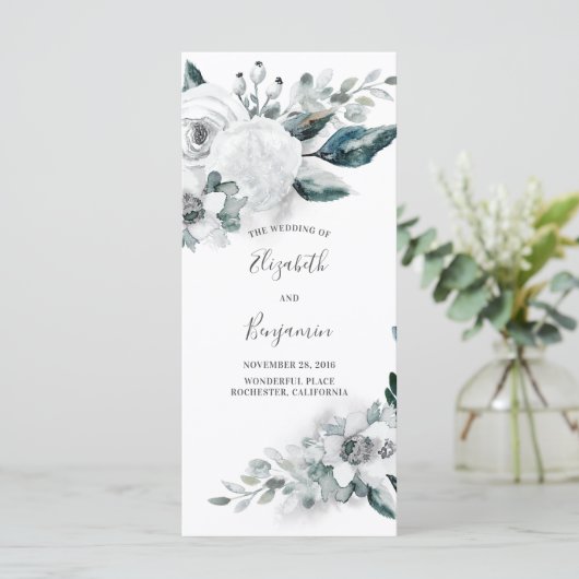 White Floral Waterverf Wedding Programs Programma (Staand voorkant)