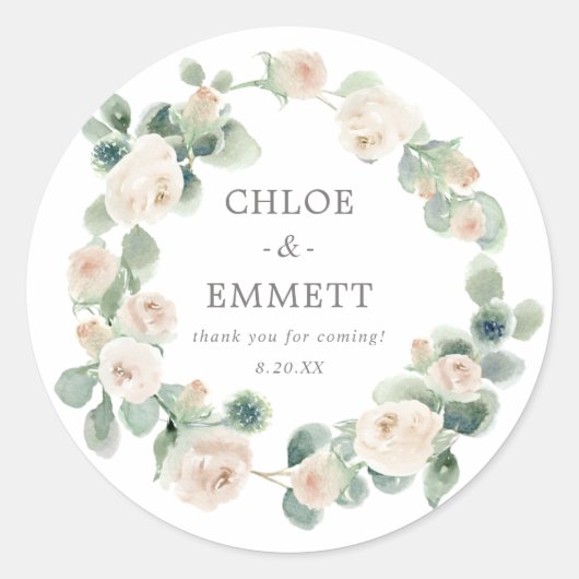 White Floral Wedding Cake Box Favor Sticker (Voorkant)