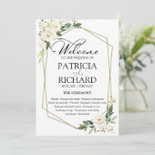 White Floral Wedding Ceremony Program Kaart (Staand voorkant)