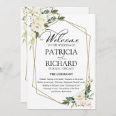 White Floral Wedding Ceremony Program Kaart (Voorkant / Achterkant)