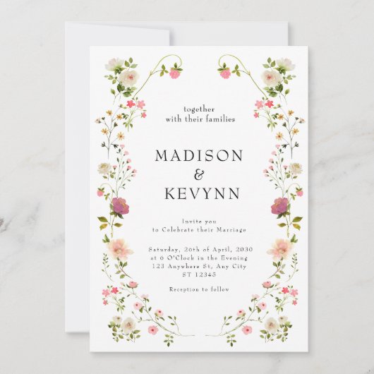 White Floral Wedding Invitation Kaart (Voorkant)