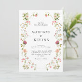 White Floral Wedding Invitation Kaart (Staand voorkant)