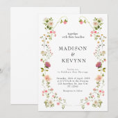 White Floral Wedding Invitation Kaart (Voorkant / Achterkant)