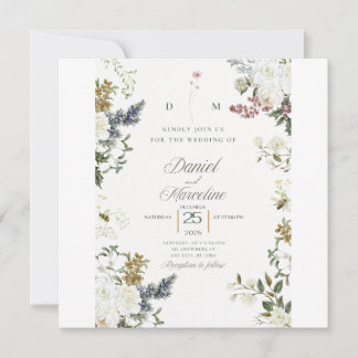 White Floral Wedding Invitation - Save the Date Kaart
