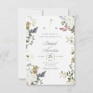 White Floral Wedding Invitation - Save the Date RSVP Kaartje