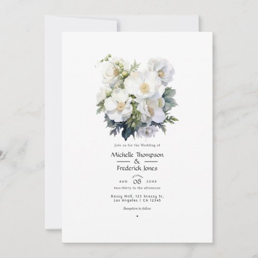 White Floral Wedding Kaart (Voorkant)
