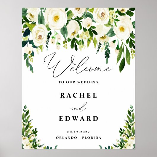 White Floral Wedding Poster (Voorkant)