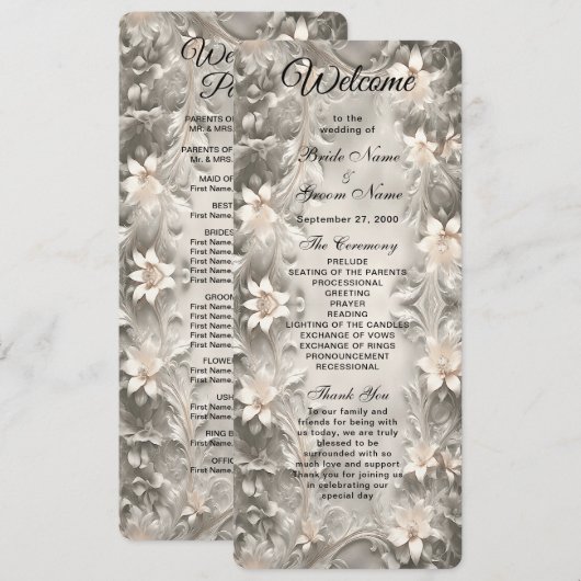 White Floral Wedding Programme Programma (Voorkant / Achterkant)