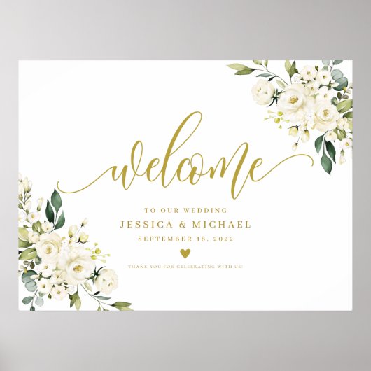 White Floral Welcome Sign Poster (Voorkant)