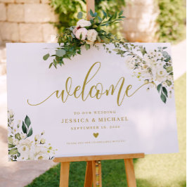 White Floral Welcome Sign Poster