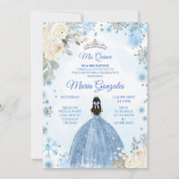 White Floral & Winter Blue Mis Quince Invite