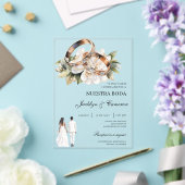 White Floral with ring Spanish Wedding Acryl Uitnodigingen (Insitu (Huwelijk))
