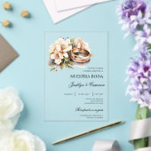 White Floral with ring Spanish Wedding Invitation (Insitu (Mariage))
