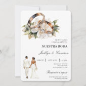 White Floral with ring Spanish Wedding Kaart (Voorkant)