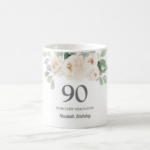 White Floral Womans 90th Birthday Gift Koffiemok