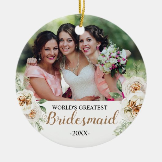 White Floral World's Greatest Bridesmaid Ornament (Voorkant)