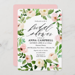 White Floral Wreath Bridal Shower Invitation Kaart