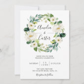 White Floral Wreath Wedding Invitation Kaart (Voorkant)