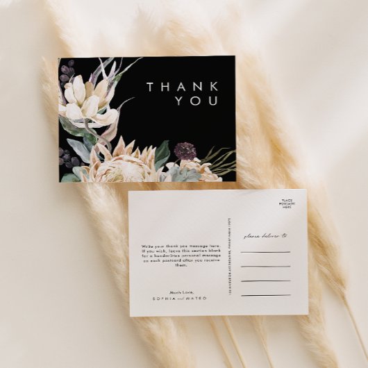 White Floral | Zwarte bruiloft Dank u Briefkaart