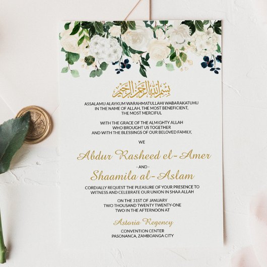 White Florals Muslim Weduwen Uitnodiging