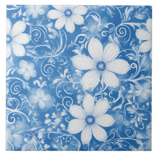White Flower Ceramic Tile Tegeltje