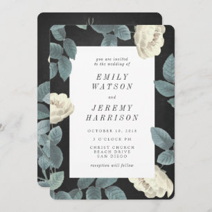 White Flower Chalkboard Wedding Invitation Kaart