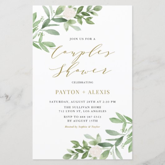 White Flower Greenery Couples Shower Invitation (Voorkant)