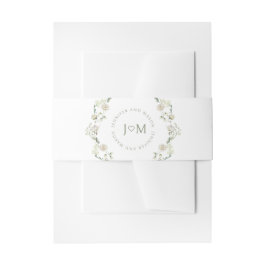 White Flower Greenery Monogram Trouwbuik Band Uitnodigingen Wikkel