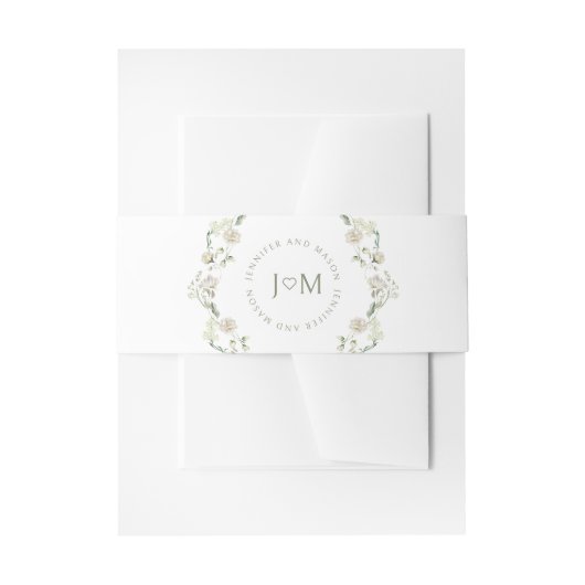 White Flower Greenery Monogram Trouwbuik Band Uitnodigingen Wikkel (Voorkant Voorbeeld)