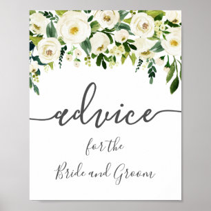 White Flower Greenery Wedding Advice Sign Poster