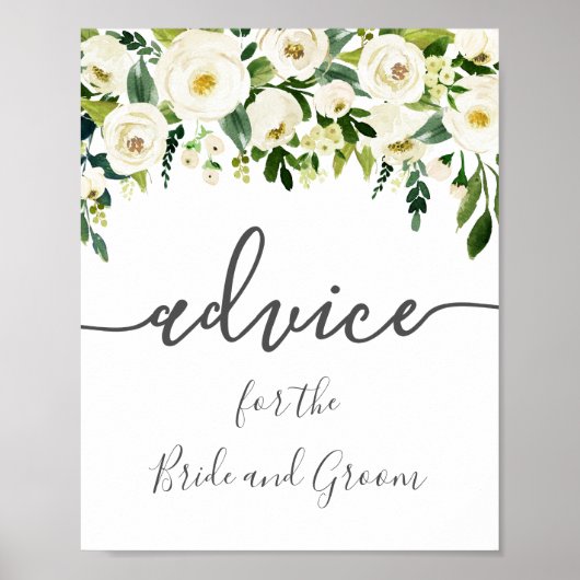White Flower Greenery Wedding Advice Sign Poster (Voorkant)