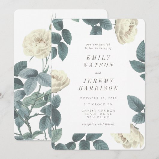 White  Flower Lijst Wedding Invitation Kaart (Voorkant / Achterkant)