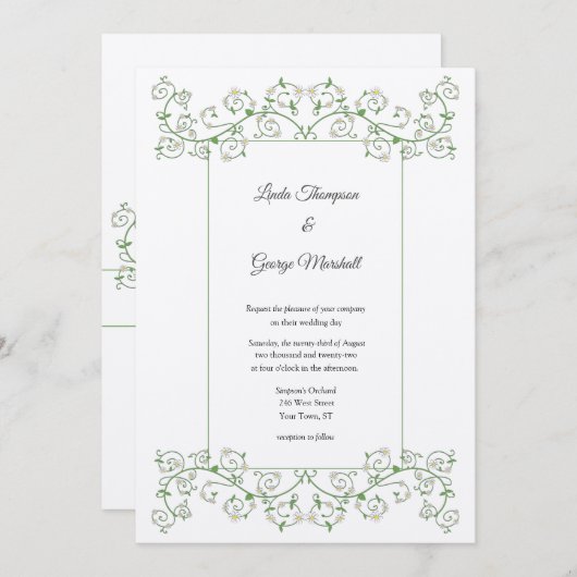 White Flower limding Vine Wedding Invitation (Voorkant / Achterkant)