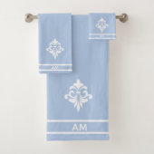 White Flower, Monogram and Stripes on Light Blue (En situation)