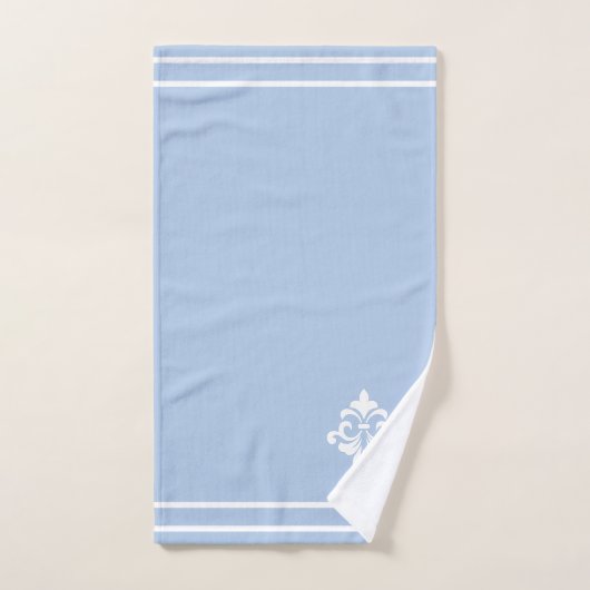 White Flower, Monogram and Stripes on Light Blue (Serviette à main)
