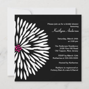 White Flower on Black Bridal Shower Invitation Kaart