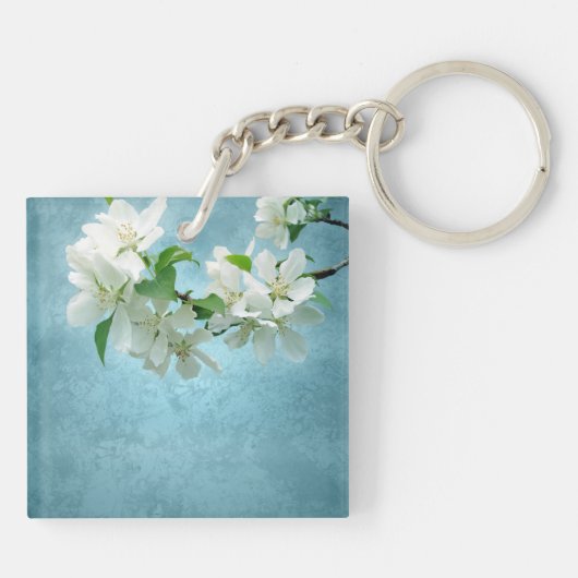 White Flower op Blue Sky Sleutelhanger (Achterkant)