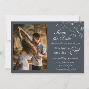 White Flower Outline on Navy Photography Wedding Save The Date