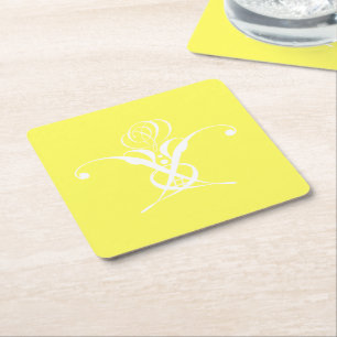 White Flower Pastel Yellow Easter Vierkante Kartonnen Onderzetter