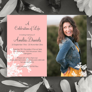 White Flower Photo Celebration of Life Card Kaart