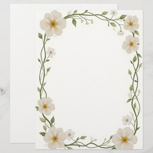 White Flower Rectangle Lijst Briefhoofd (Voorkant / Achterkant)