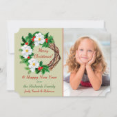 White Flower WreatPhoto Template voor Kerstmis Feestdagenkaart (Voorkant)