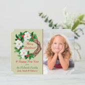 White Flower WreatPhoto Template voor Kerstmis Feestdagenkaart (Staand voorkant)