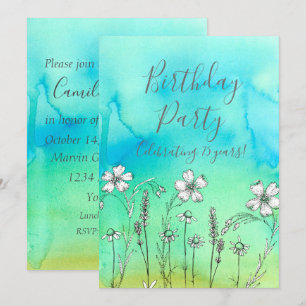 White Flowers 75th Birthday Party Invitation Kaart