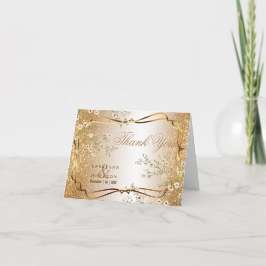 White Flowers and Gold Glitter - Hartelijk dank Bedankkaart (Voorkant)
