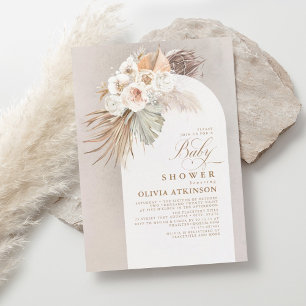 White Flowers and Pampas Grass Boho Baby shower Kaart