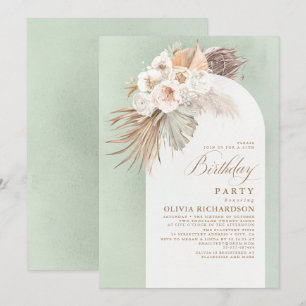 White Flowers and Pampas Grass Boho Birthday Kaart