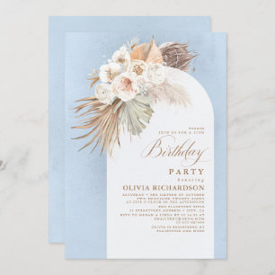 White Flowers and Pampas Grass Boho Birthday Kaart