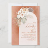 White Flowers and Pampas Grass Boho Birthday Kaart (Voorkant)